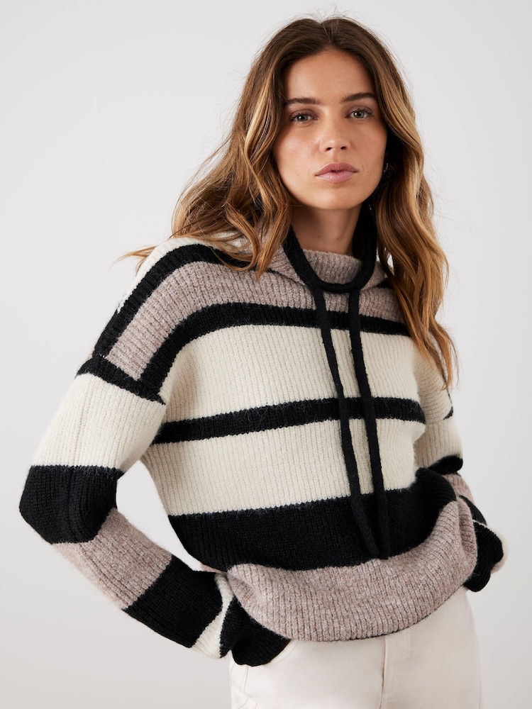 Mint Velvet Natural Striped Knit High Neck Jumper - Image 2 of 8