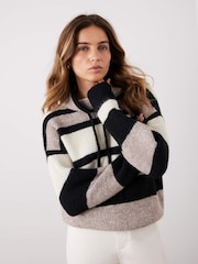 Mint Velvet Natural Striped Knit High Neck Jumper - Image 6 of 8