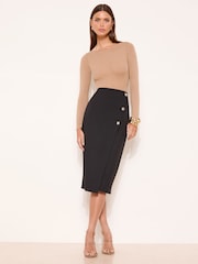 Lipsy Tailored Asymmetrical Button Detail Midi Skirt - Imaginea 2 din 4