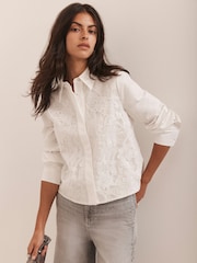 Mint Velvet White Sequin Lace Cotton Shirt - Image 2 of 8