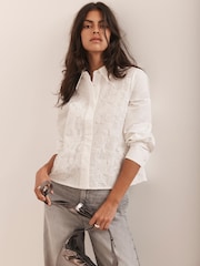 Mint Velvet White Sequin Lace Cotton Shirt - Image 5 of 8