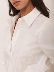 Mint Velvet White Sequin Lace Cotton Shirt - Image 6 of 8