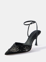 Mint Velvet Black Ari 85  Embellished Mesh High Heels - Image 3 of 4