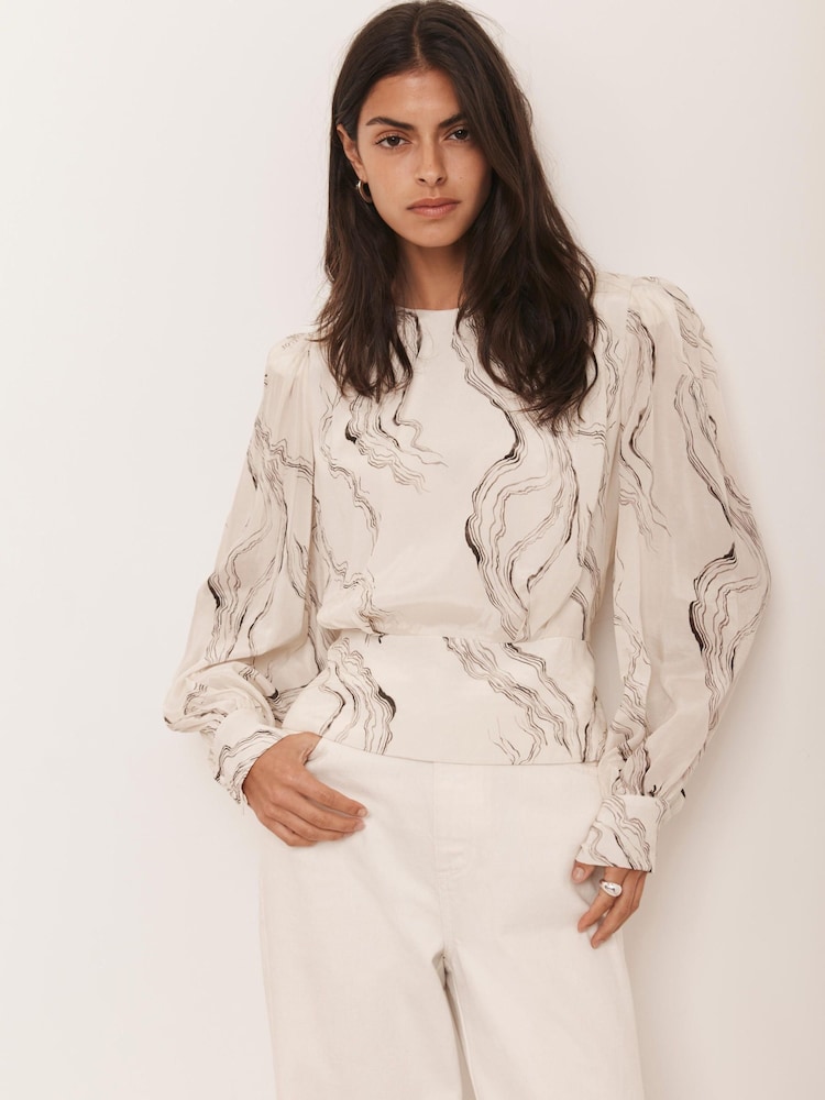 Mint Velvet Cream Marble Print Blouse - Image 2 of 8