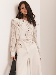 Mint Velvet Cream Marble Print Blouse - Image 3 of 8