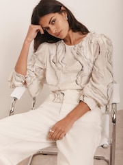 Mint Velvet Cream Marble Print Blouse - Image 4 of 8
