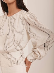 Mint Velvet Cream Marble Print Blouse - Image 6 of 8