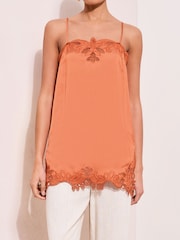 Friends Like These Deep Orange Longline Cami With Lace Trim - Image 1 of 2