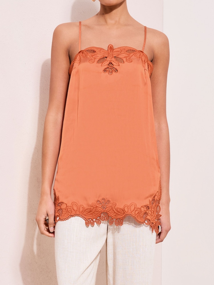 Friends Like These Deep Orange Longline Cami With Lace Trim - Image 1 of 2