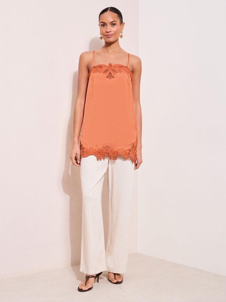 Friends Like These Deep Orange Longline Cami With Lace Trim - Image 2 of 2