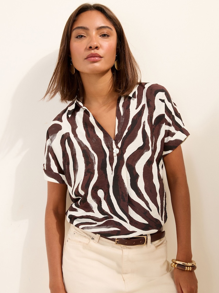 Friends Like These White Short Sleeve Button Detail Blouse With Collar - Image 2 of 5