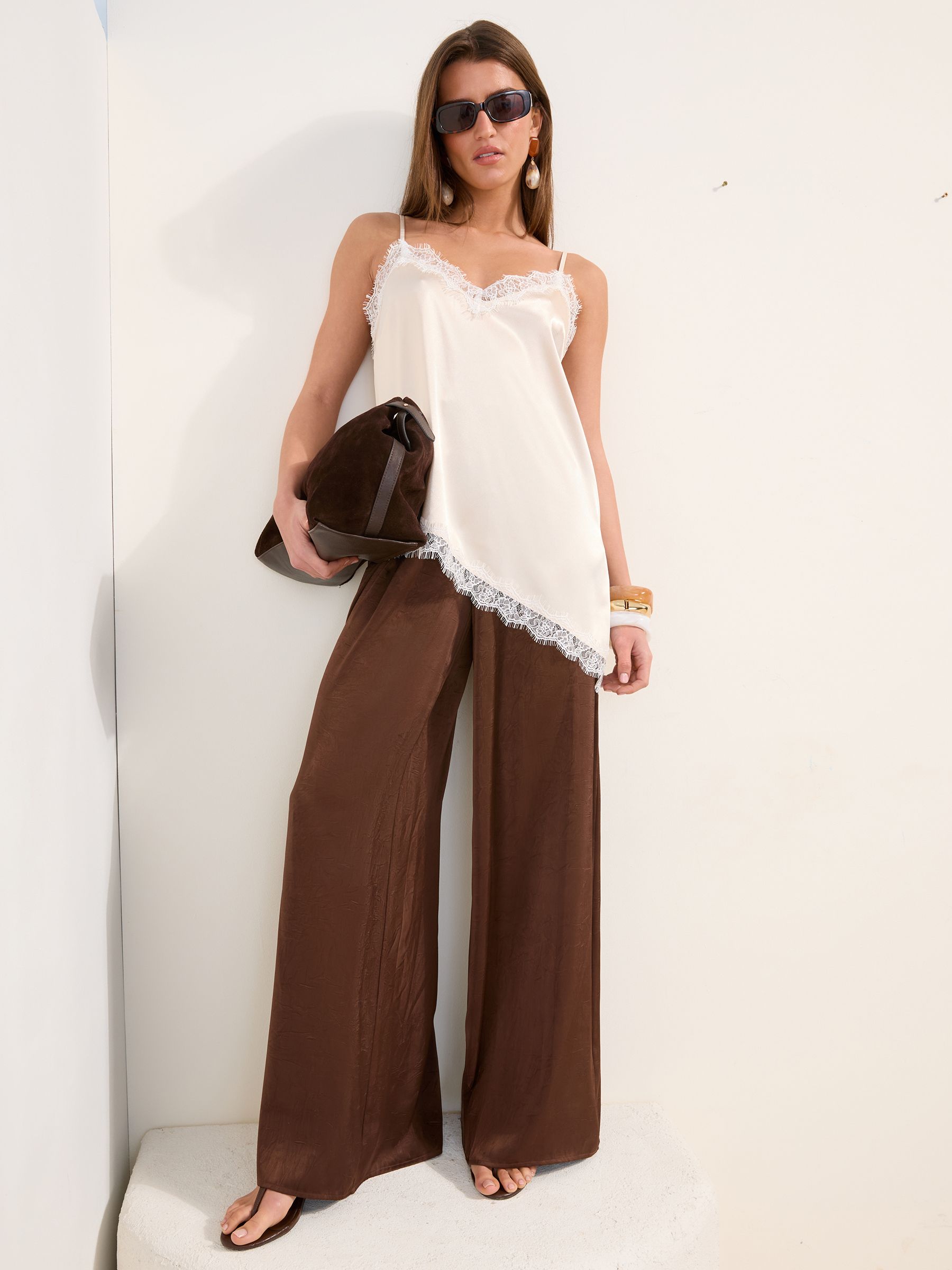 Buy Friends Like These Cream Lace Trim Satin Asymmetric Cami from
