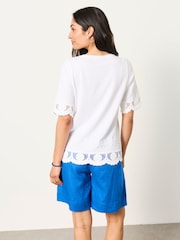 FatFace Chloe White Crochet Detail T-Shirt - Image 2 of 5