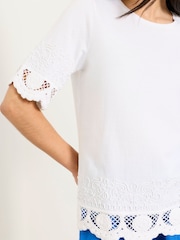 FatFace Chloe White Crochet Detail T-Shirt - Image 3 of 5