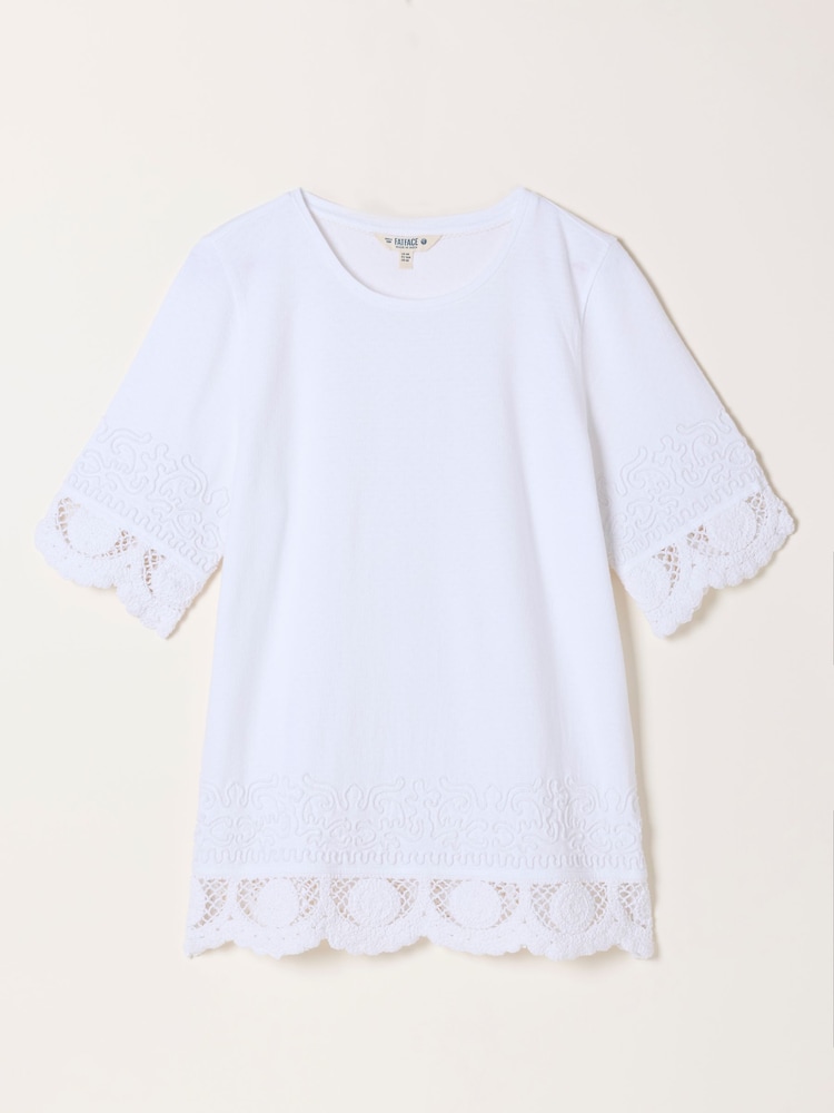 FatFace Chloe White Crochet Detail T-Shirt - Image 5 of 5