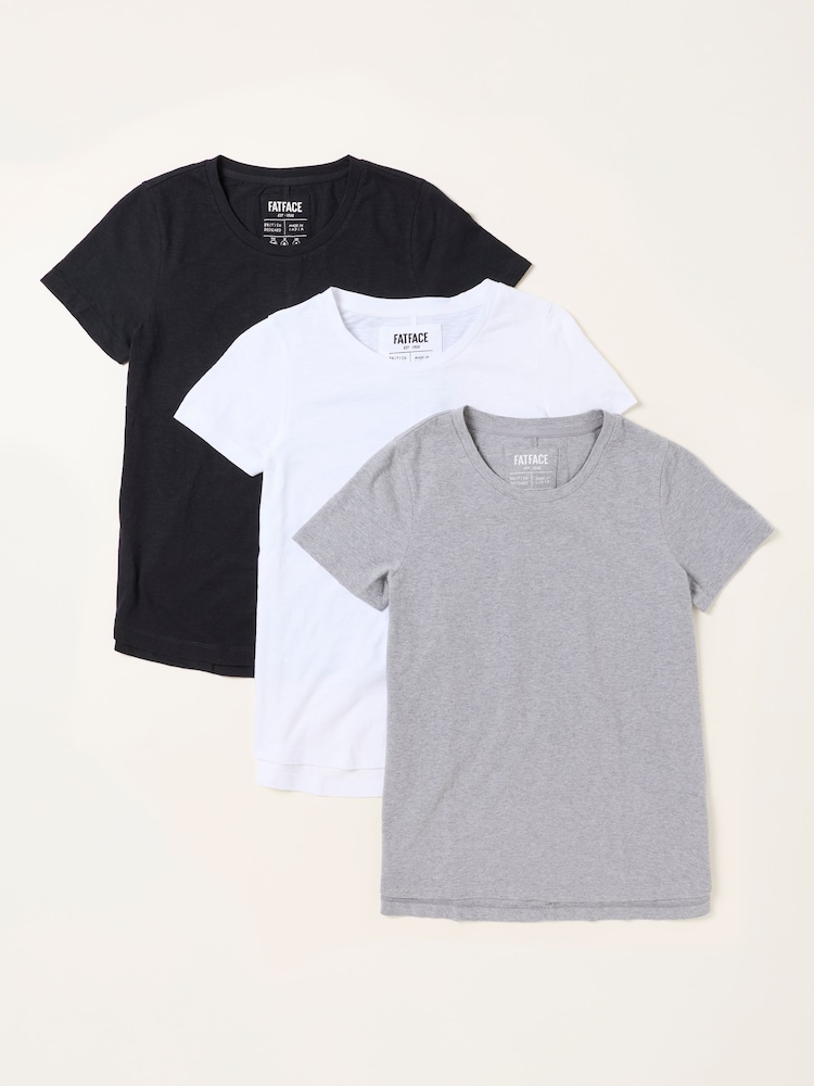 FatFace Natalie Black/White/Grey 3 Pack T-Shirts - Image 1 of 2