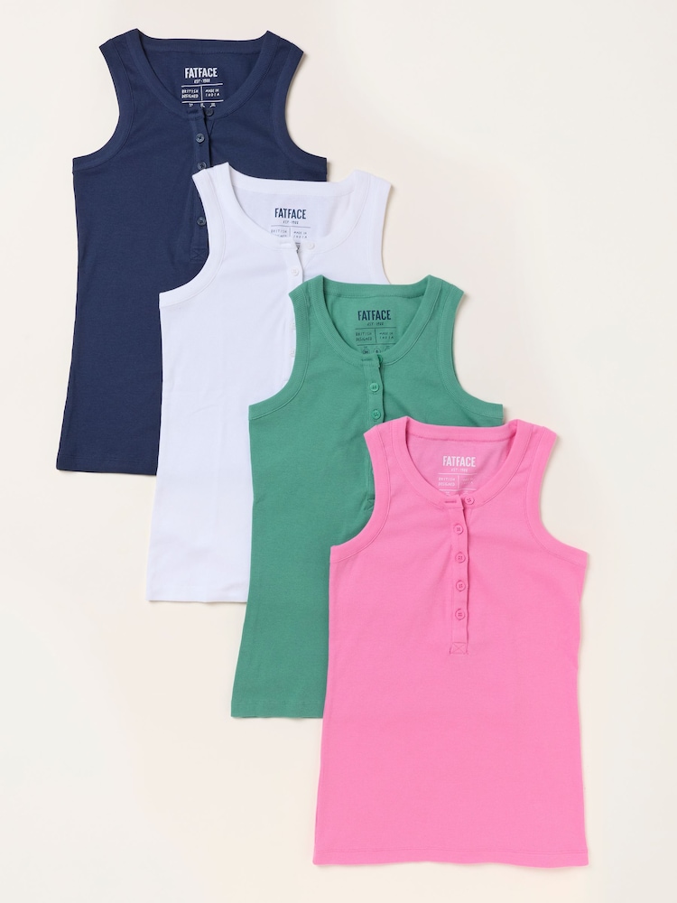 FatFace Rachel Green/Pink/NavyWhite 4 Pack Rib Vests - Image 1 of 7