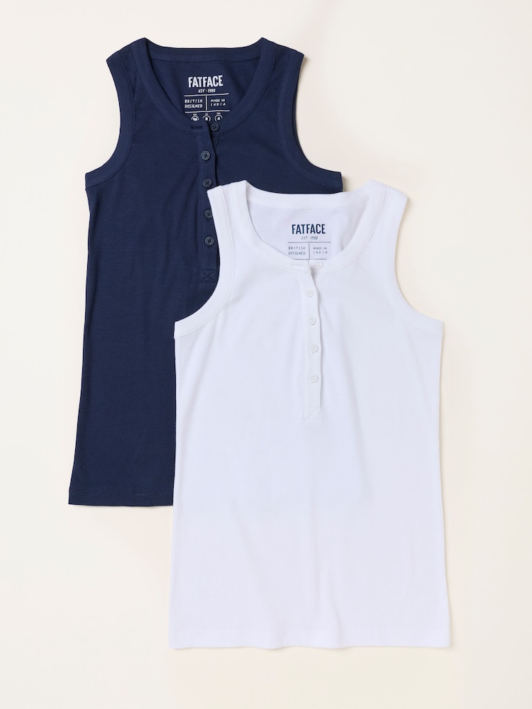 FatFace Rachel Navy/White 2 Pack Rib Vests - Image 1 of 7
