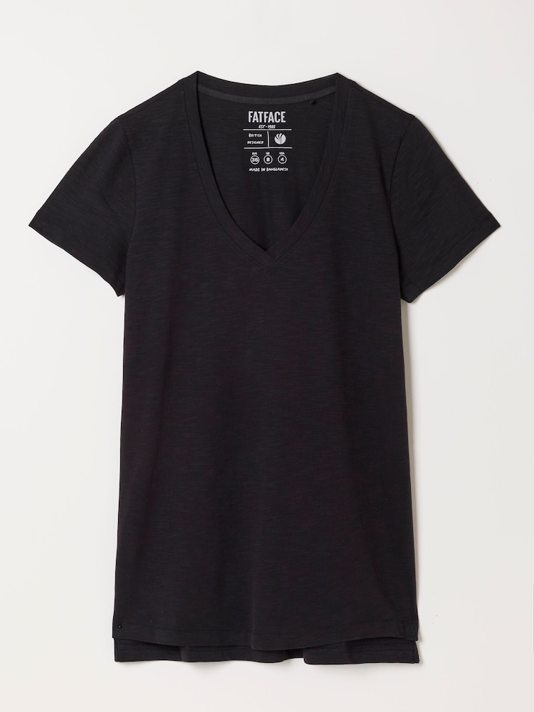 FatFace Demi Black V Neck T Shirt - Image 5 of 5