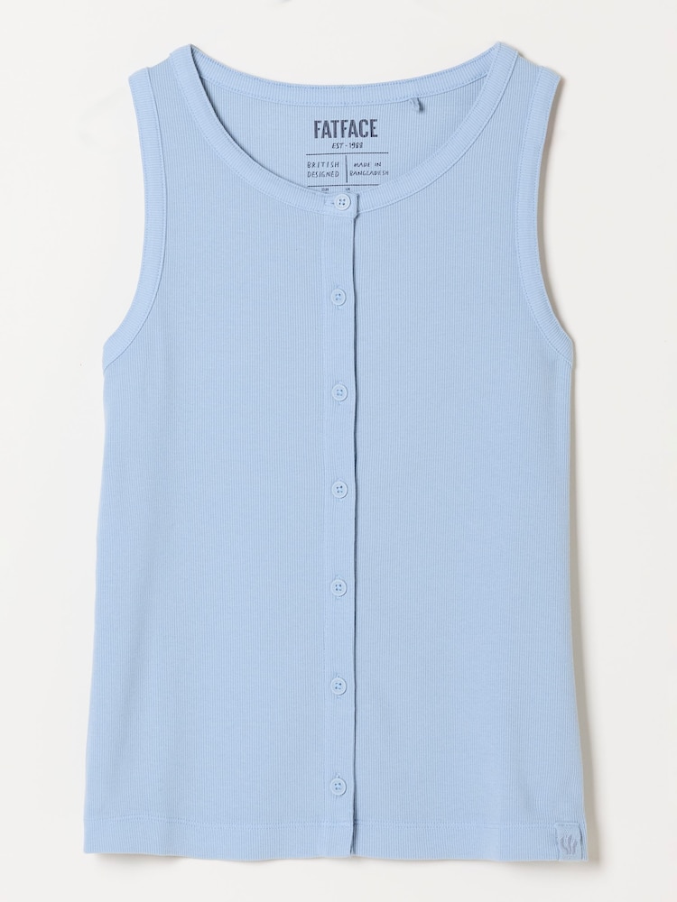 FatFace Rosa Pale Blue Button Ribbed Vest - Image 6 of 6