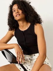 FatFace Rosa Black Button Ribbed Vest - Image 4 of 5