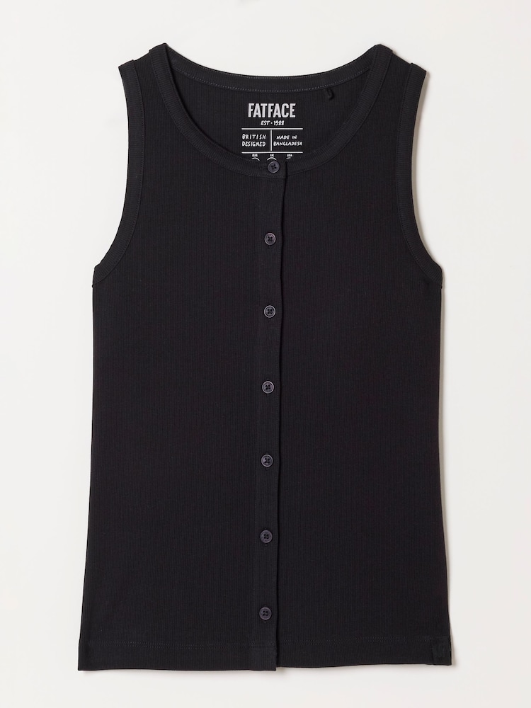 FatFace Rosa Black Button Ribbed Vest - Image 5 of 5