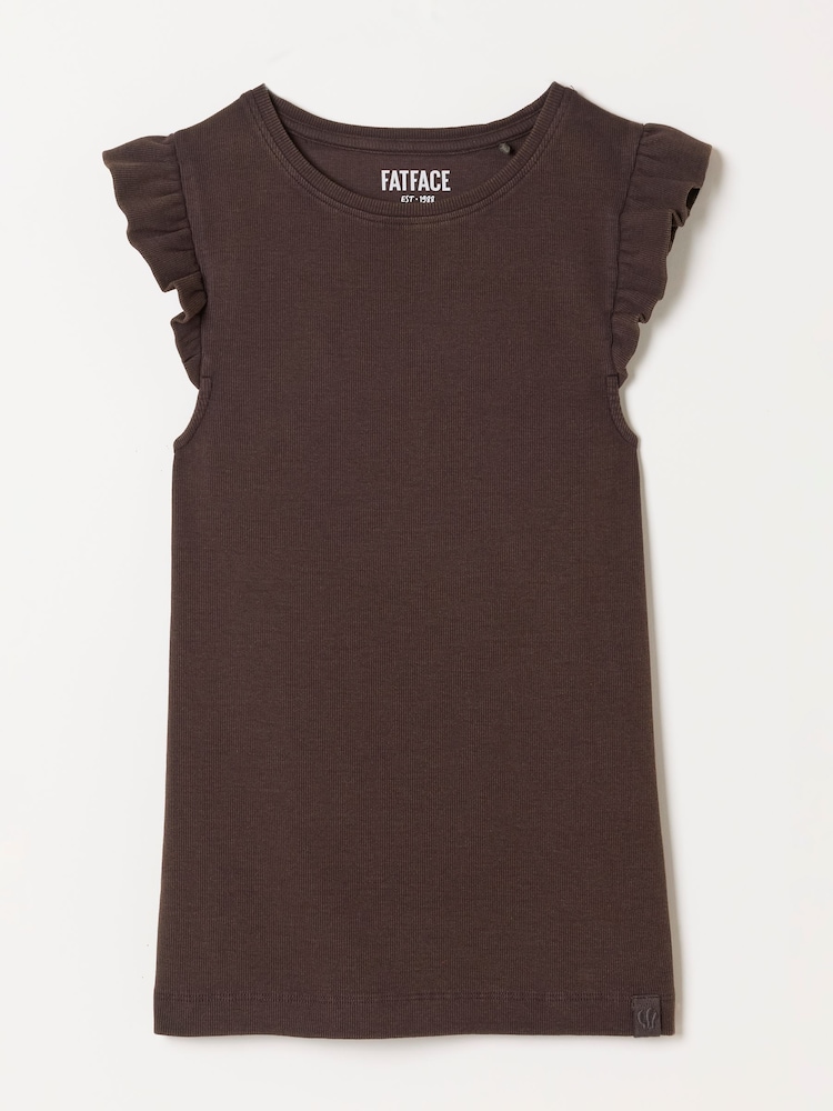 FatFace Chocolate Brown Frill Sleeveless Top - Image 1 of 1