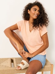 Κοραλί ροζ - FatFace Λινό Λαιμόκοψη V Μπλούζα - Εικόνα 4 από 6