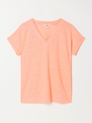 Κοραλί ροζ - FatFace Λινό Λαιμόκοψη V Μπλούζα - Εικόνα 6 από 6