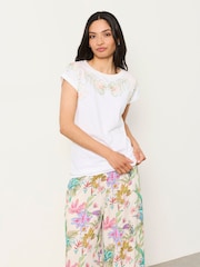 FatFace Ivy White Embroidered Placement Floral T-Shirt - Image 1 of 5