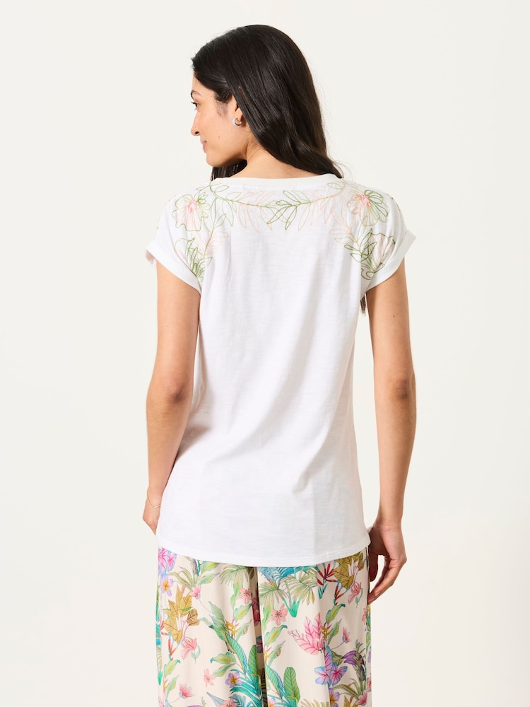 FatFace Ivy White Embroidered Placement Floral T-Shirt - Image 2 of 5 FatFace Ivy White Embroidered Placement Floral T-Shirt - Image 2 of 5