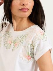 FatFace Ivy White Embroidered Placement Floral T-Shirt - Image 3 of 5