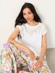FatFace Ivy White Embroidered Placement Floral T-Shirt - Image 4 of 5
