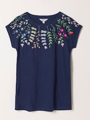 Marineblau - FatFace Floral Embroidered T-Shirt - Bild 1 von 1