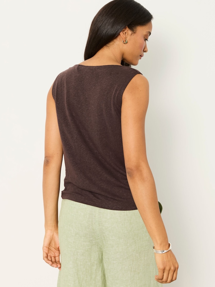 FatFace Lola Chocolate Brown Linen Cowl Neck Tank - Image 2 of 5