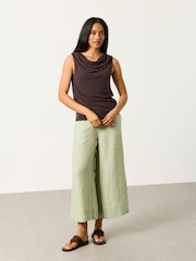 FatFace Lola Chocolate Brown Linen Cowl Neck Tank - Image 4 of 5