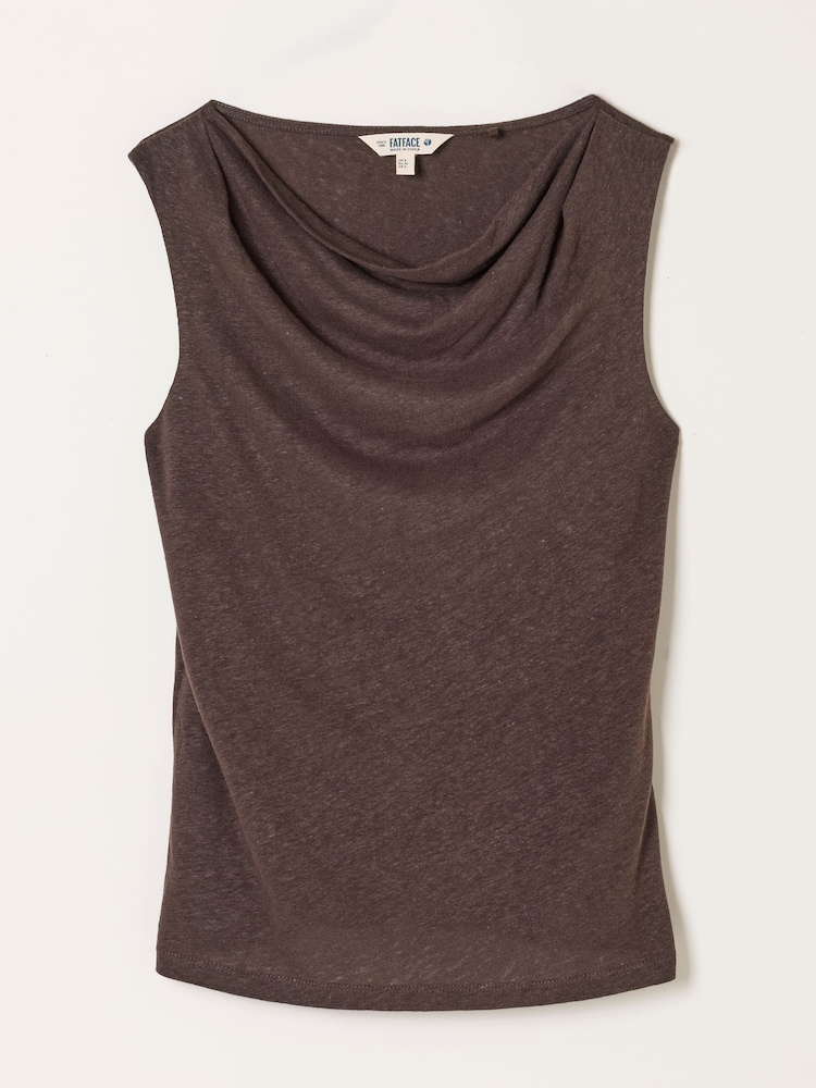 FatFace Lola Chocolate Brown Linen Cowl Neck Tank - Image 5 of 5