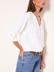 白色 - Lipsy 拉链前开襟3/4袖上衣 - 4的图像2｝