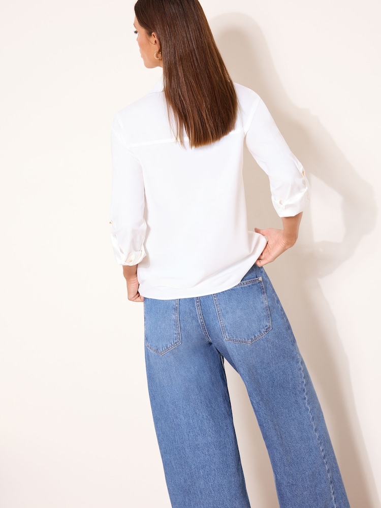 白色 - Lipsy 拉链前开襟3/4袖上衣 - 4的图像4｝