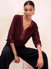 Lipsy Zip Front 3/4 Sleeve Top - صورة 1 من 4