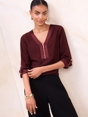 Lipsy Zip Front 3/4 Sleeve Top - صورة 2 من 4