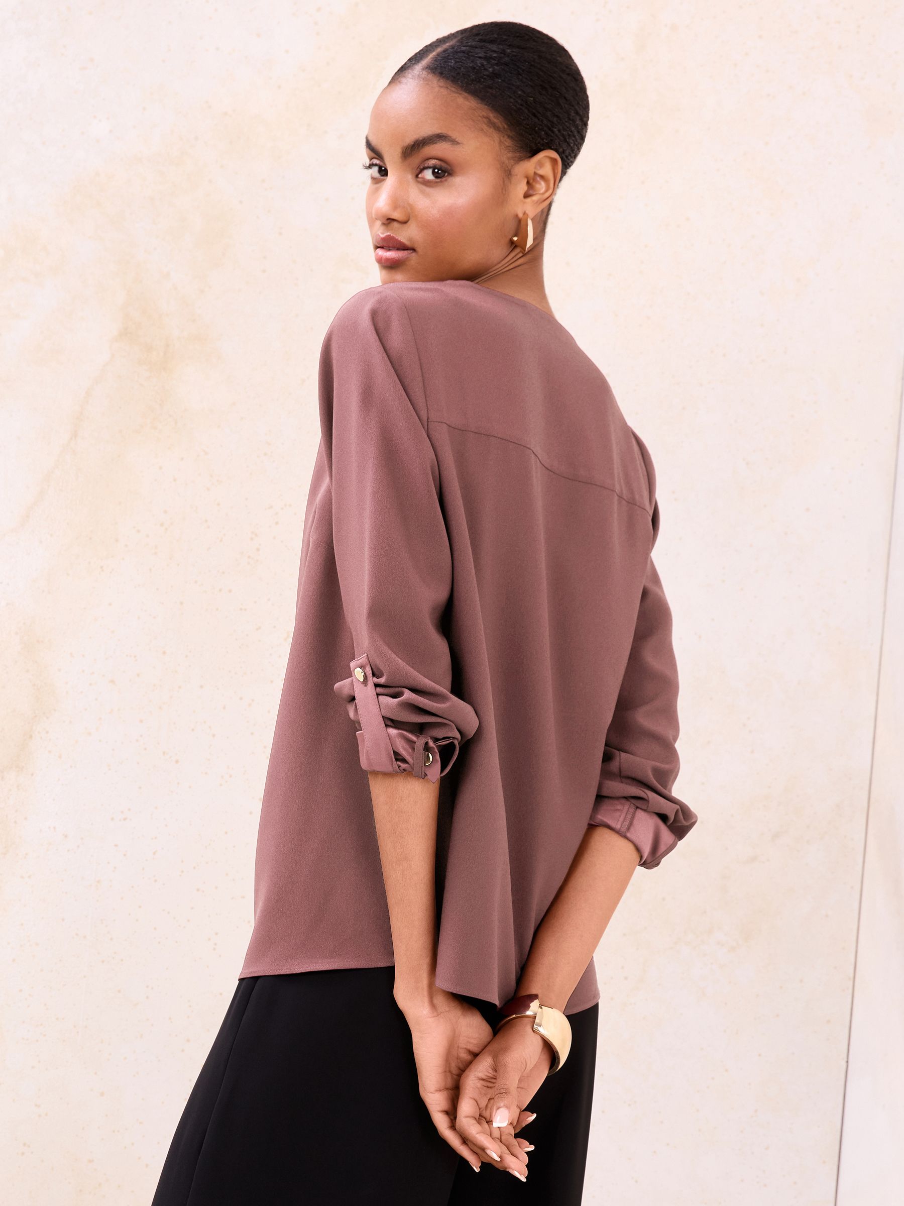 Buy Lipsy Mauve Pink Zip Front 3/4 Sleeve Top from the Next UK