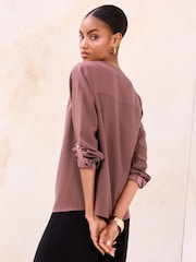 Lipsy Mauve Pink Zip Front 3/4 Sleeve Top - Image 3 of 4