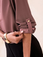 Lipsy Mauve Pink Zip Front 3/4 Sleeve Top - Image 4 of 4