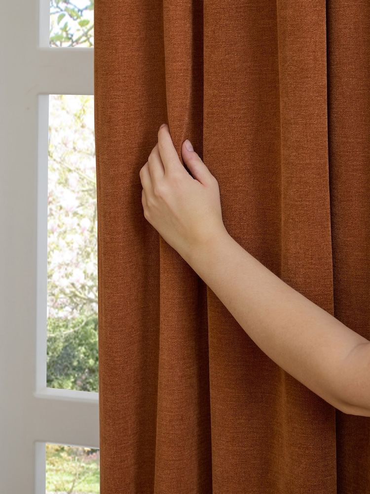 Furn Rust Lightweight Chenille Eyelet Lined Curtains - Image 4 of 4 Furn Rust Lightweight Chenille Eyelet Lined Curtains - Image 4 of 4