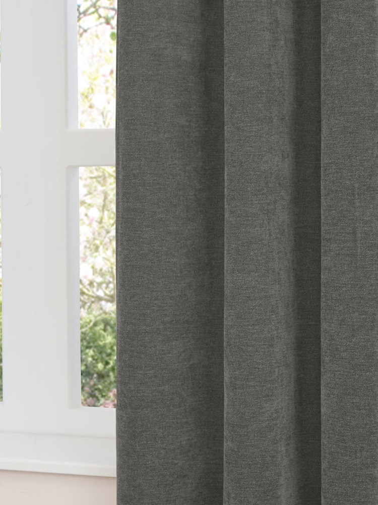 Furn Charcoal Lightweight Chenille Eyelet Blackout Curtains - Image 4 of 4