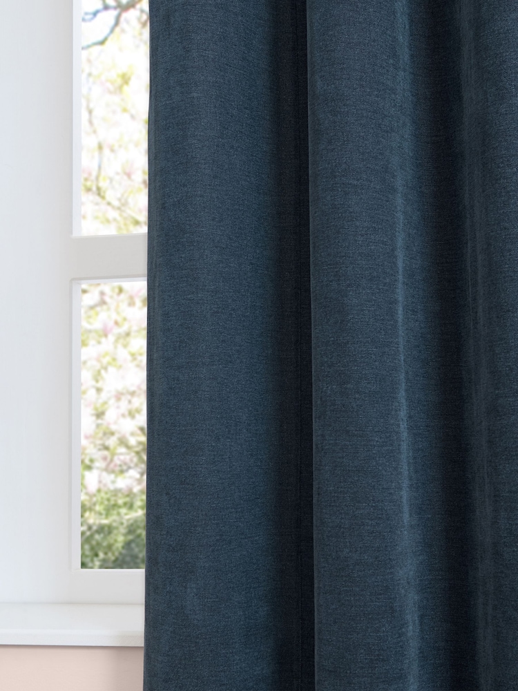 Furn Navy Lightweight Chenille Eyelet Blackout Curtains - Image 4 of 4 Furn Navy Lightweight Chenille Eyelet Blackout Curtains - Image 4 of 4