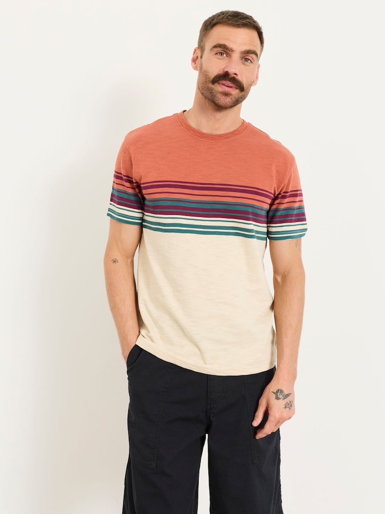 FatFace Terracotta Ripley Chest Stripe T-Shirt - Image 1 of 5