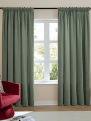 Furn Green Soft Chenille Lined Pencil Pleat Curtains - Image 2 of 7