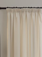 Furn Ecru Soft Chenille 100% Blackout & Thermal Pencil Pleat Curtains - Image 4 of 7